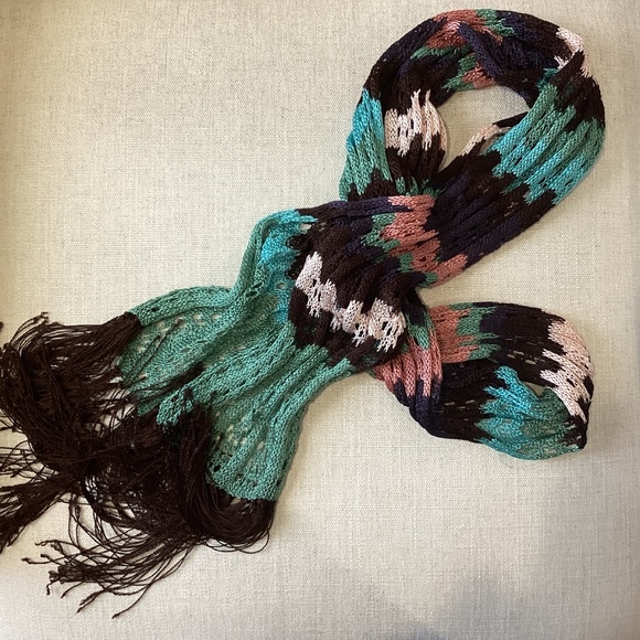 Boho Knit Multicolor Fringe Scarf – 80" Long (96" w/ Tassels) – Soft Open-Weave - Picture 1 of 6